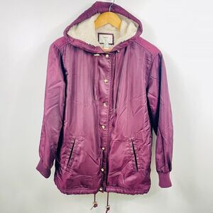 Burgundy Sherpa lined hooded Jacket S forever21 anorak,utility windbreak…